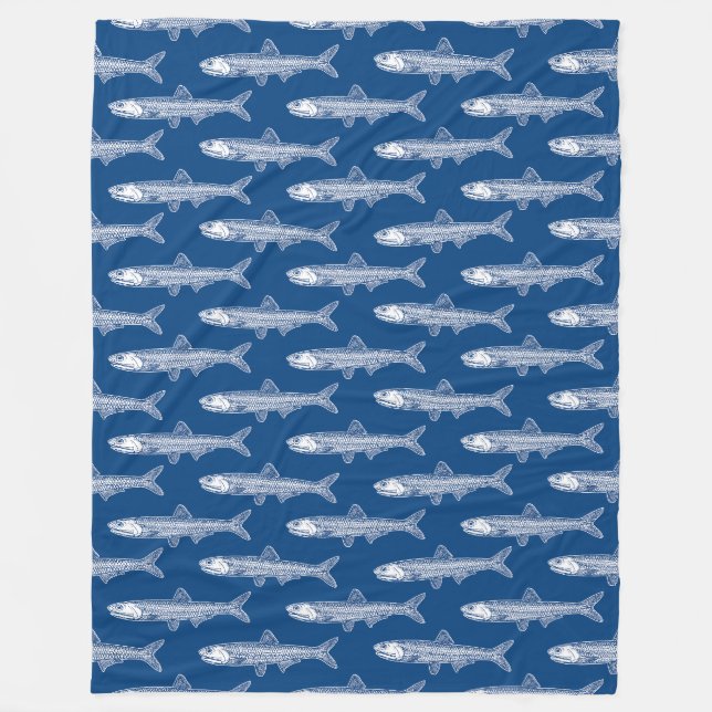 Anchovy Mönster - White and Shibori Blue Fleecefilt (Framsidan)