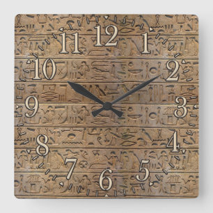 Anciella egyptiska Hieroglyphs Designer Clock Fyrkantig Klocka