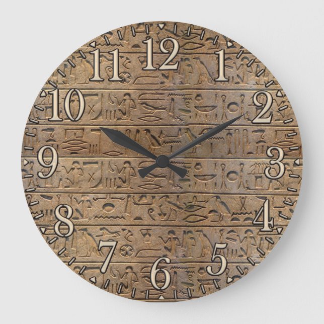 Anciella egyptiska Hieroglyphs Designer Clock Stor Klocka (Framsida)