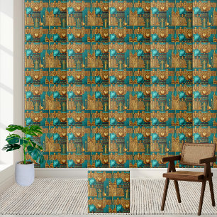 Anciella egyptiska Lotus & Hieroglyphs Tile Art Kakelplatta