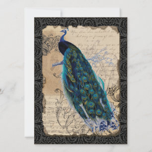 Anciella Peacock sparar datumkort - svart i Tan Inbjudningar