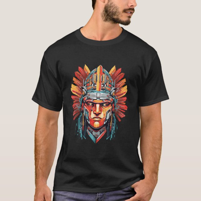 Ancien Aztec Warrior Mystical Abstrakt T Shirt (Framsida)