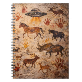 Ancient aliens, cave art UFO mystery spiral notebo Anteckningsbok