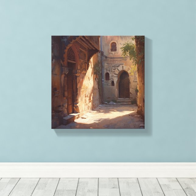 Ancient Alleyway - Sunlit Old World Passage Skriv  Canvastryck (Insitu (trägolv))