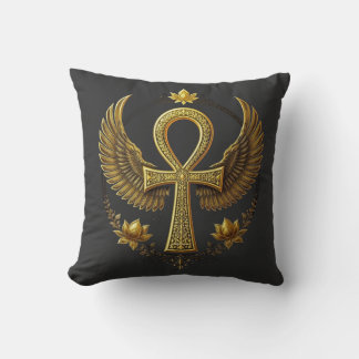 Ancient Ankh Power Divine Guld Black Decor Kudde