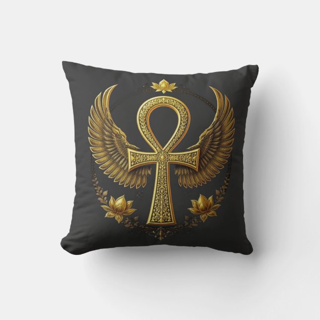 Ancient Ankh Power Divine Guld Black Decor Kudde (Framsida)