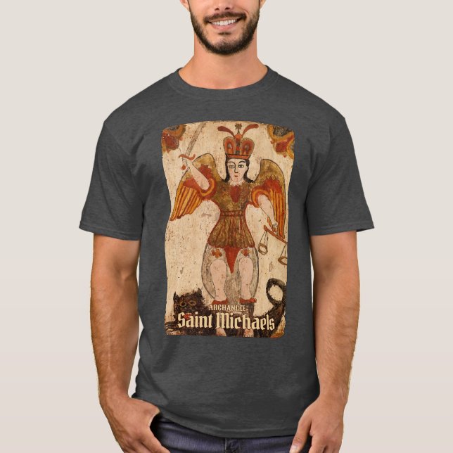Ancient Art Archangel Saint Michaels T Shirt (Framsida)