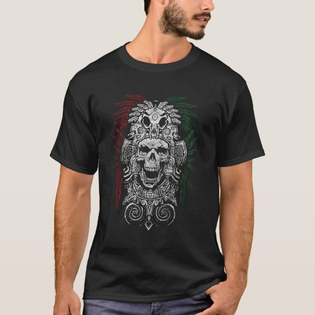 Ancient Aztec Kung Mexican Skull Mayas Calavera Az T Shirt (Framsida)
