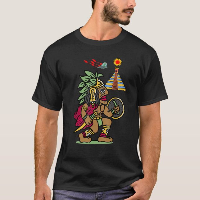 Ancient Aztec Warrior Dln8 Utomjordingar vid Tenoc T Shirt (Framsida)