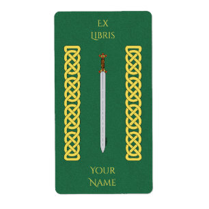 Ancient Celtic Sword och Knotwork Bookplate Fraktsedel
