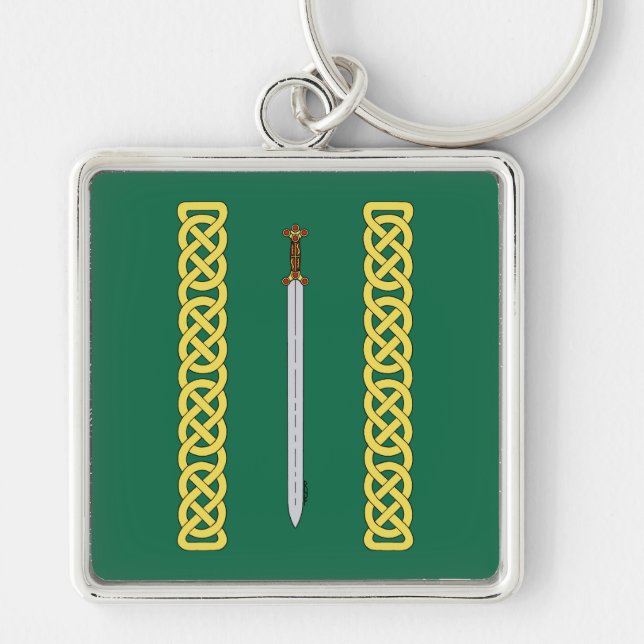 Ancient Celtic Sword och Knotwork Fyrkantig Silverfärgad Nyckelring (Framsidan)