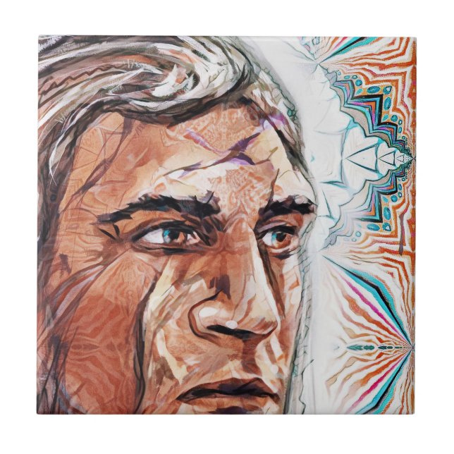 Ancient chieftan och fractal mönster kakelplatta (Framsidan)