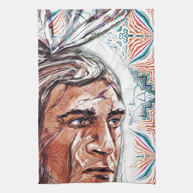 Ancient chieftan och fractal mönster kökshandduk (Vertikal)