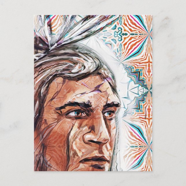 Ancient chieftan och fractal mönster vykort (Framsida)