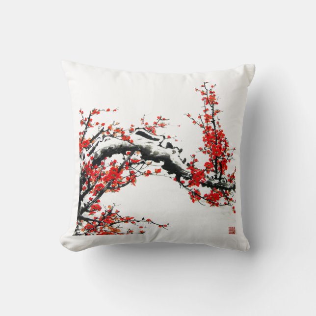 Ancient China Plum Träd Kudde (Framsida)