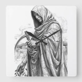 Ancient Chronos Marble Statue - Father Time with S Fyrkantig Klocka