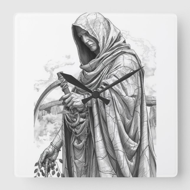 Ancient Chronos Marble Statue - Father Time with S Fyrkantig Klocka (Framsida)