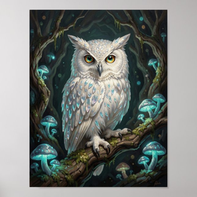 Ancient Crystalline Owl in Magical Grotto Poster (Framsidan)