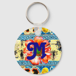 Ancient Dancemed daisy och monogram Nyckelring