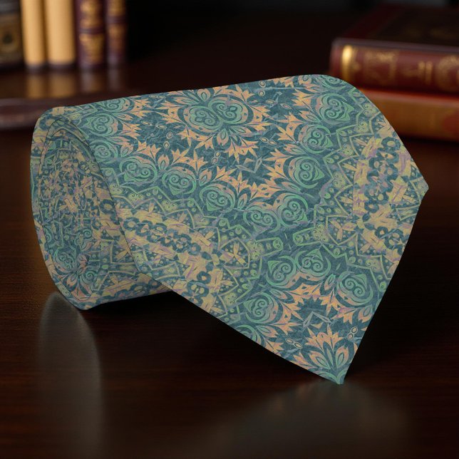 Ancient Distress Damask Boho Teal och Beige Slips (Skapare uppladdad)