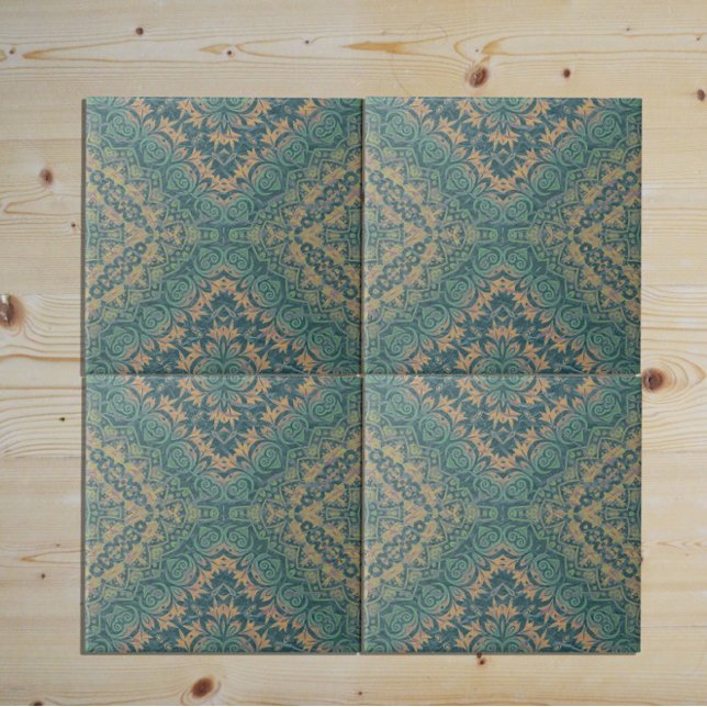 Ancient Distress Damask Teal och Beige Kakelplatta (Skapare uppladdad)