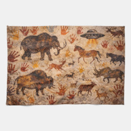 Ancient echoes cave painting and hand print tea to kökshandduk