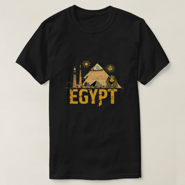 Ancient Egypt Landmarks Graphic Design on Black Ba T Shirt (Design framsida)