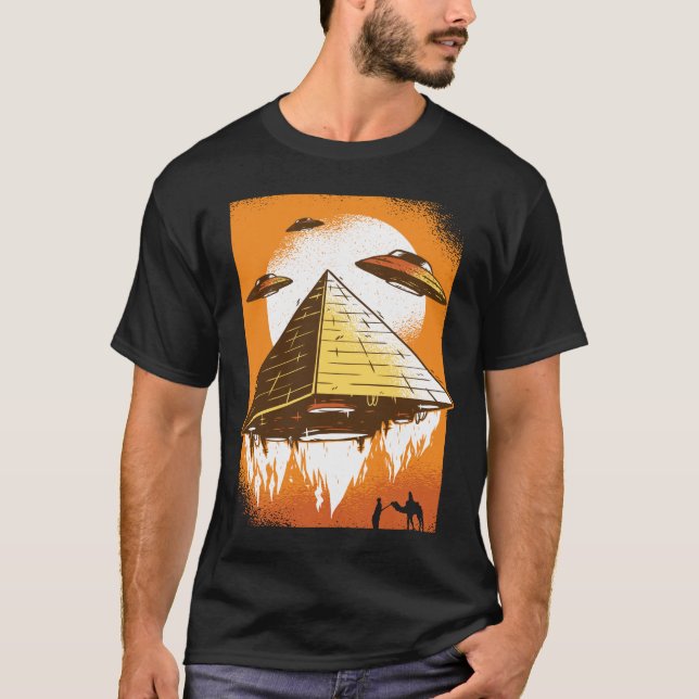Ancient Egypten UFO Alien Flies T Shirt (Framsida)