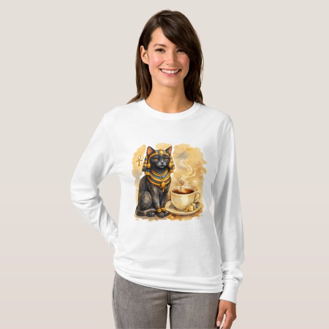 Ancient Egyptian Cat Bastet Mythology Design T Shirt (Hel framsida)