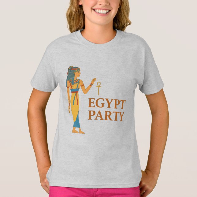 Ancient Egyptian Goddess with Ankh in Gold & Blue T Shirt (Framsida)