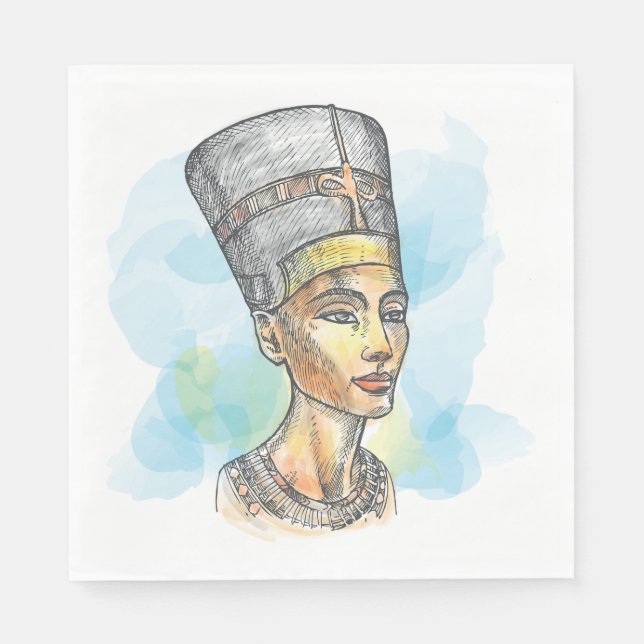 Ancient Egyptian Queen Nefertiti Bust Sketch Pappersservett (Framsidan)