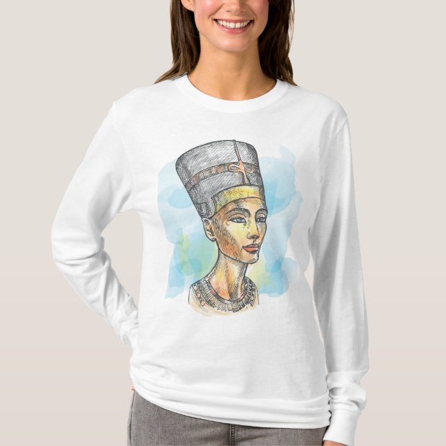 Ancient Egyptian Queen Nefertiti Bust Sketch T Shirt (Framsida)