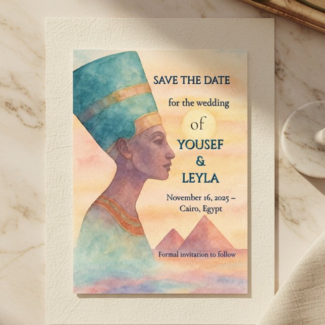 Ancient Egyptian Regal Nefertiti Spara-Date-kort (Ancient Egyptian save the date with Nefertiti.)