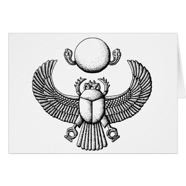 Ancient Egyptian Scarab Black and White Hälsningskort (Framsidan Horizontal)