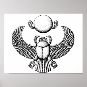 Ancient Egyptian Scarab Black and White Poster