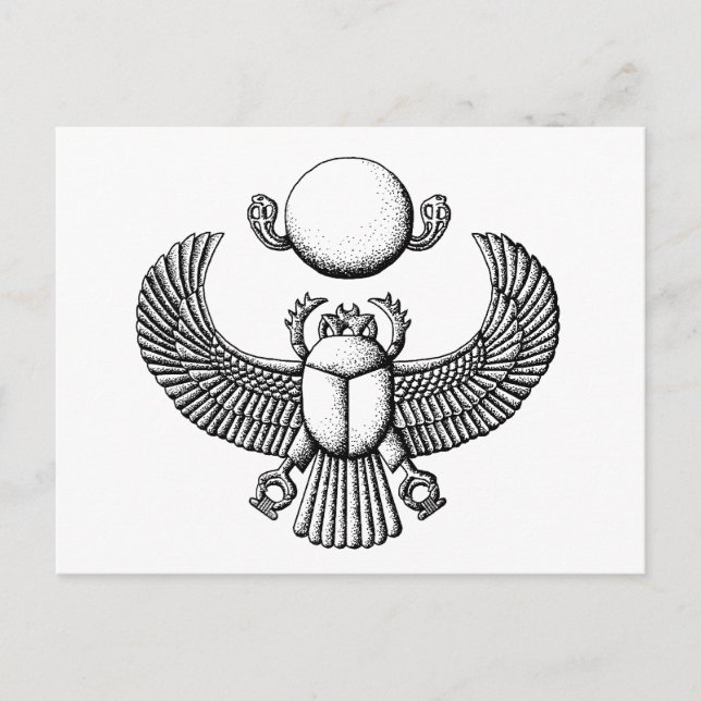 Ancient Egyptian Scarab Black and White Vykort (Framsida)