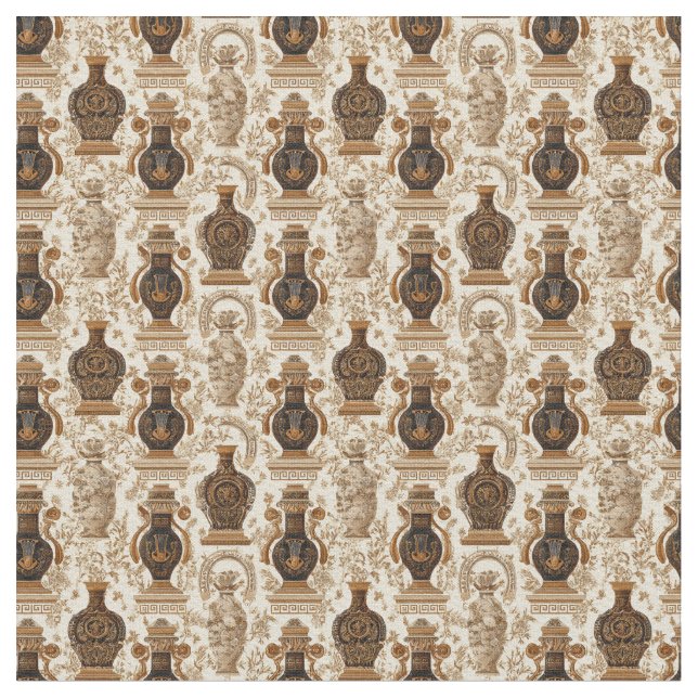 Ancient Greece Toile de Jouy Classic Vases Pattern Tyg (Närbild)