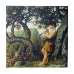 Ancient grekisk Shepherd Boy som spelar musik Kakelplatta