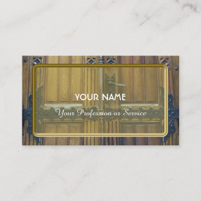 Ancient grind med små beslag från metall på järnve visitkort (Framsida)