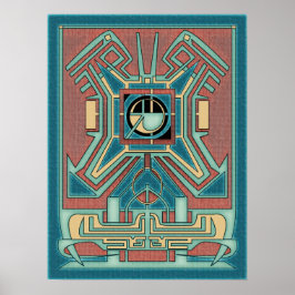 Ancient Guardian - Grönt & Red Geometric Abstrakt Poster