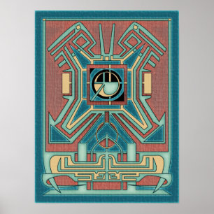 Ancient Guardian - Grönt & Red Geometric Abstrakt Poster