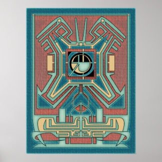 Ancient Guardian - Grönt & Red Geometric Abstrakt Poster