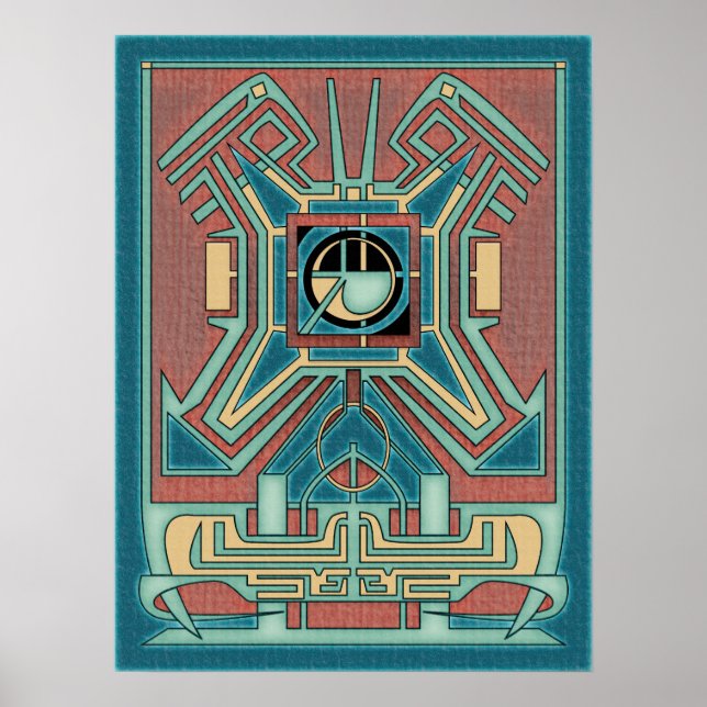 Ancient Guardian - Grönt & Red Geometric Abstrakt Poster (Framsidan)
