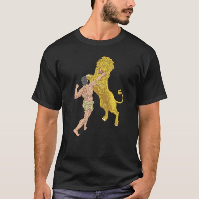 Ancient Hero Battling a Lejon Cultural Gift Idea f T Shirt (Framsida)