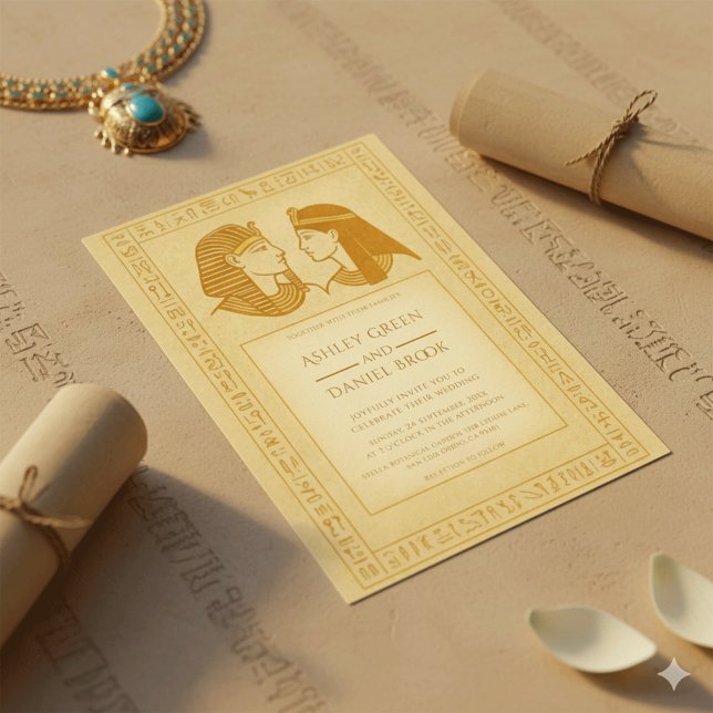 Ancient Hieroglyfer Kung & Queen Egyptian Bröllop Inbjudningar (Skapare uppladdad)