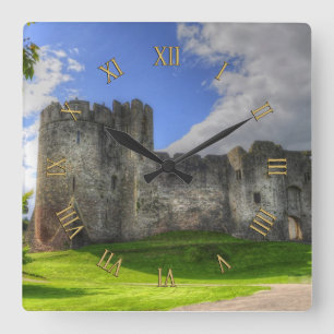 Ancient Historic Sites, Castle Ruins of Britain Fyrkantig Klocka