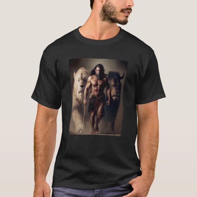 Ancient Hunting Family Pack Man and Lions with the T Shirt (Framsida)