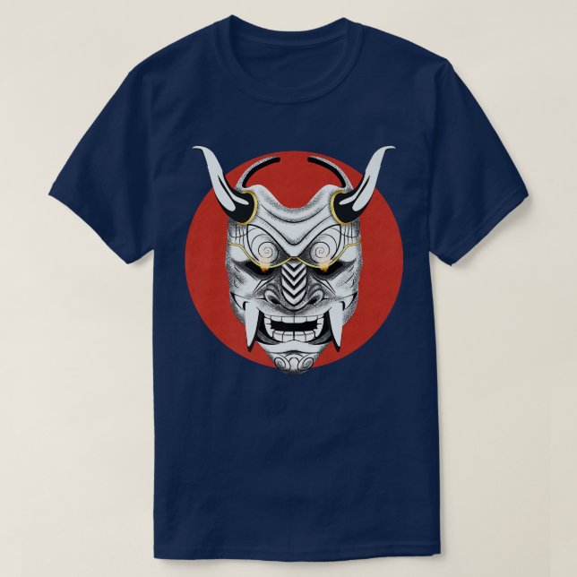 Ancient japansk Art, Red måne Oni Mask Ogre Samur T Shirt (Design framsida)