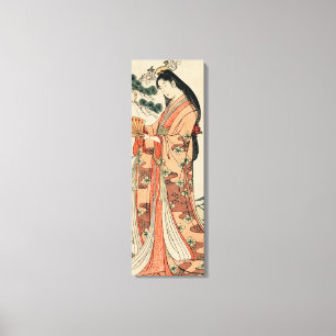 Ancient Japanskt Wood Teckning med Woman Canvastryck