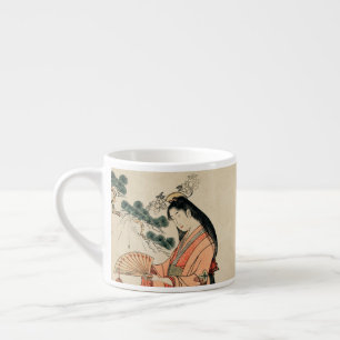 Ancient Japanskt Wood Teckning med Woman Espressomugg